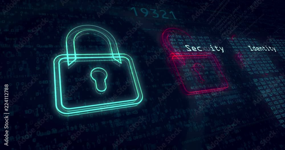 Loopable animation of cyber protection, computer security and safety in internet. Privacy in cyberspace abstract concept background.