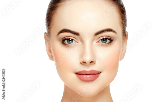 Beautiful face woman close up with healthy skin isolated on white