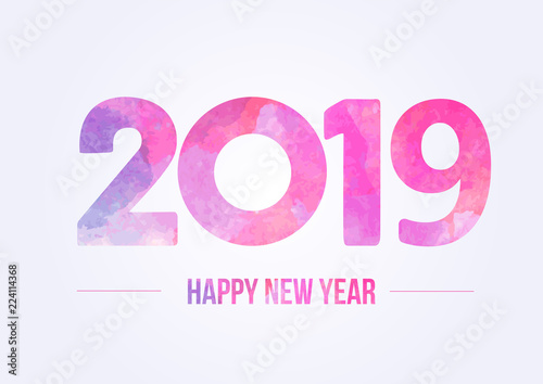Happy new year 2019. Year 2018 vector design element. Watercolor illustration. Merry Chrstmas Background for dinner invitations, festive posters,promotional depliant, greetings cards.