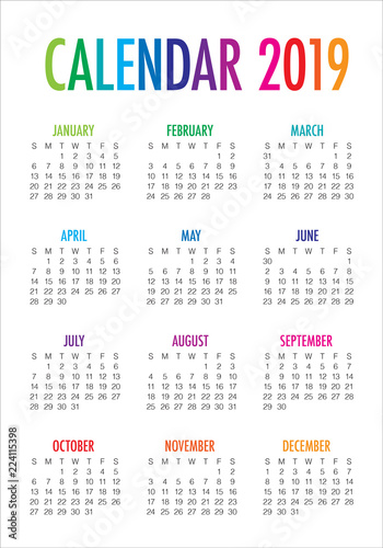 Year 2019 calendar vector design template