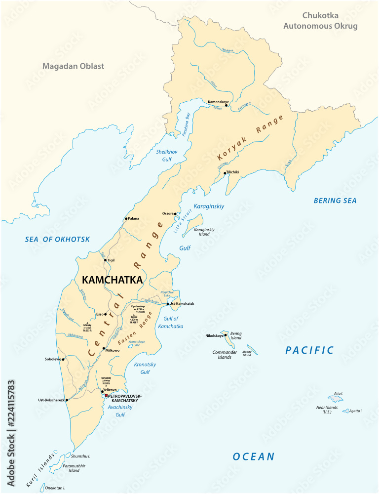 vector map of the russian far east region Kamchatka