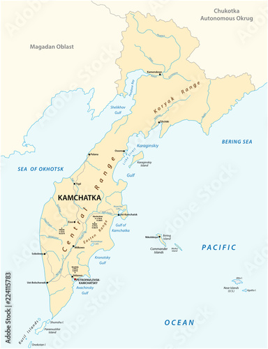 vector map of the russian far east region Kamchatka