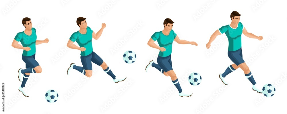 Isometrics Soccer player. Playing football, the player beats the ball, running, attack, goalkeeper. The concept of the Isometrics Soccer player. Playing football, the player beats the ball, running, attack, goalkeeper. The concept of the