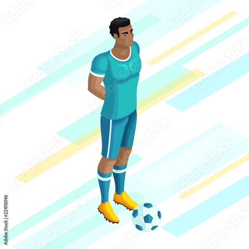 Isometrics Soccer player on a beautiful background of. Playing football, a player is worth a hymn. Colorful concept of the
