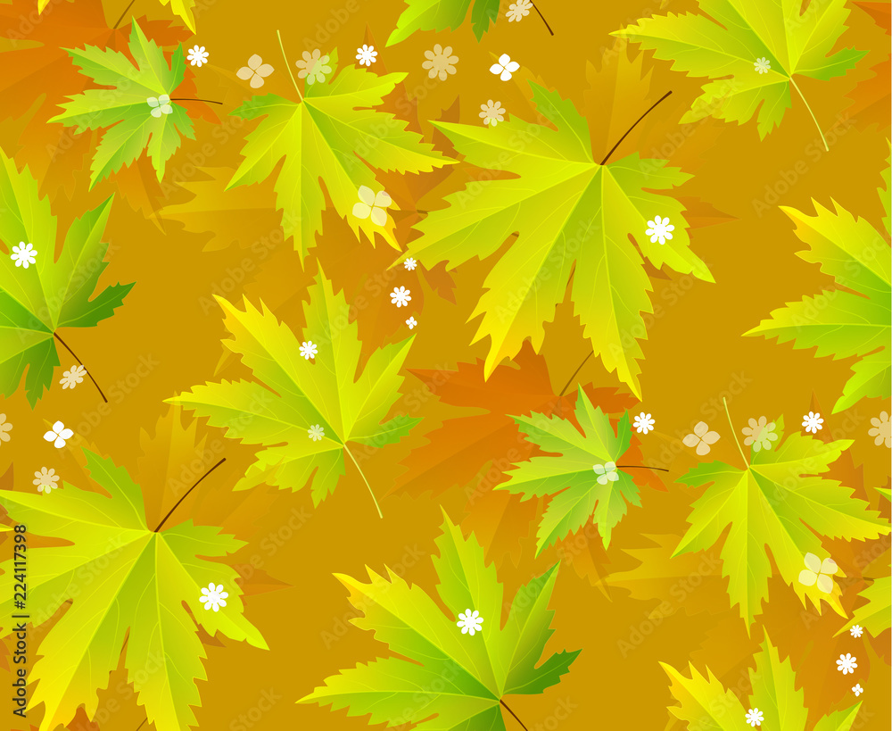 Autumn leaves, seamless pattern, vector background.