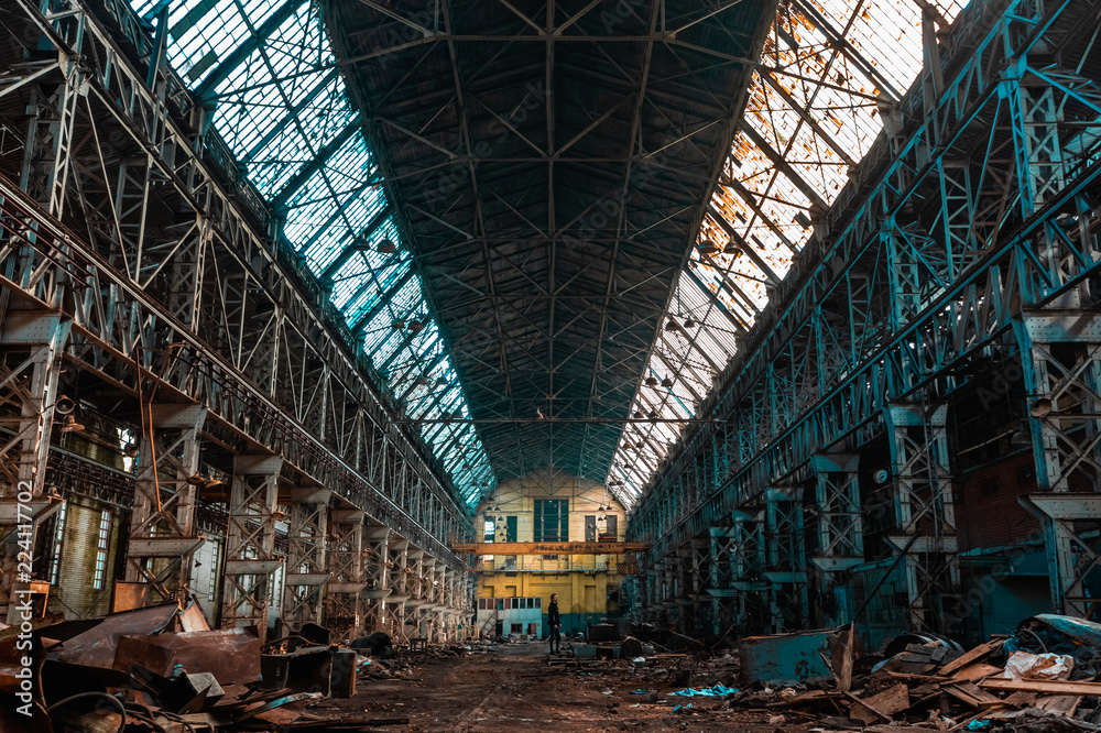 abandoned factory, red brick walls, broken windows, ruin, mud, old building, USSR, post-apocalypse, urbex