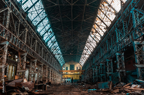 abandoned factory  red brick walls  broken windows  ruin  mud  old building  USSR  post-apocalypse  urbex