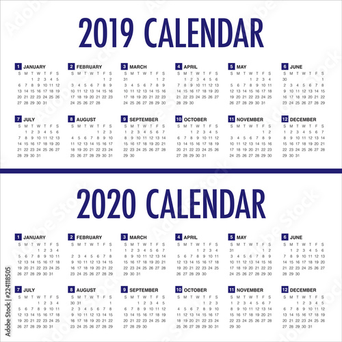 Year 2019 2020 calendar vector design template