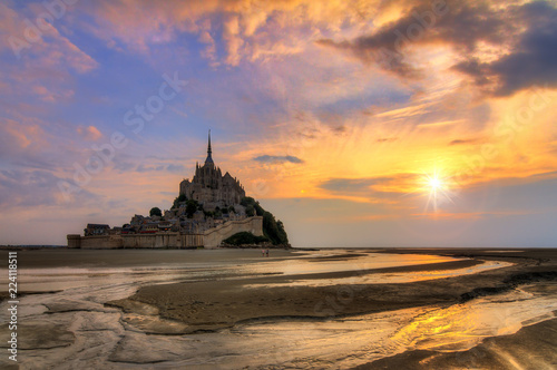 Fototapeta Beautiful view of historic landmark Le Mont Saint-Michel in Normandy, France, a