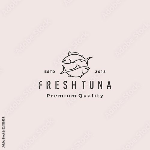 tuna fish logo hipster retro vintage emblem label seafood vector icon