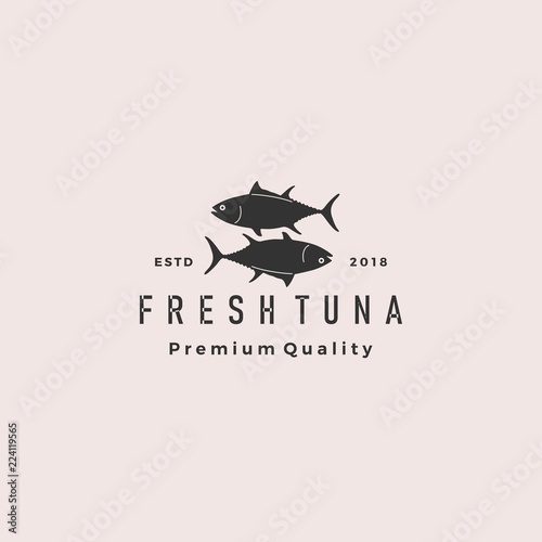 tuna fish logo hipster retro vintage emblem label seafood vector icon