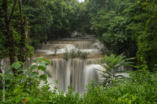 Huai Mae Khamin waterfall in the rainy season with turbid water