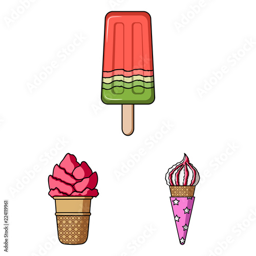 Different ice cream cartoon icons in set collection for design. Dessert and sweetness vector symbol stock web illustration.