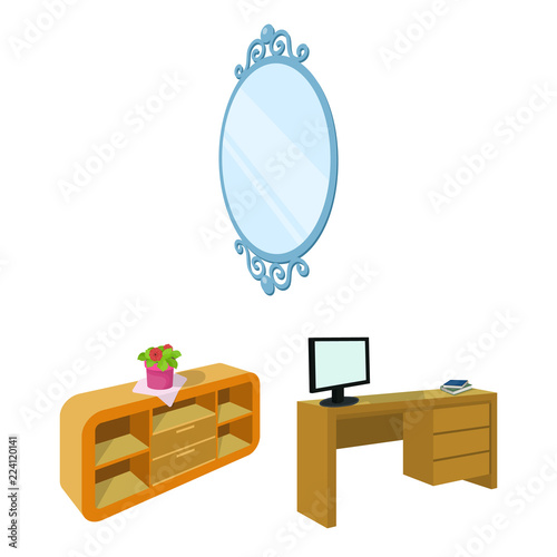 Furniture and interior cartoon icons in set collection for design. Home furnishings vector isometric symbol stock web illustration.