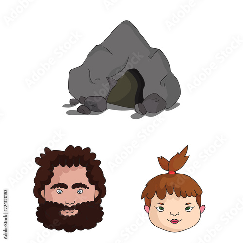 Life in the Stone Age cartoon icons in set collection for design. Ancient people vector symbol stock web illustration.
