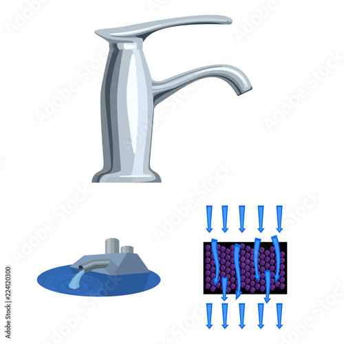 Water filtration system cartoon icons in set collection for design. Cleaning equipment vector symbol stock web illustration.