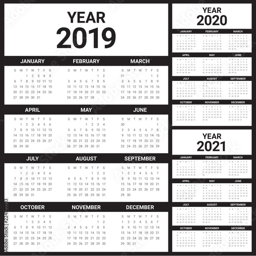 Year 2019 2020 2021 calendar vector design template