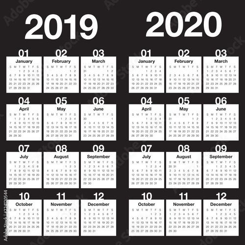 Year 2019 2020 calendar vector design template