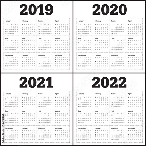 Year 2019 2020 2021 2022 calendar vector design template