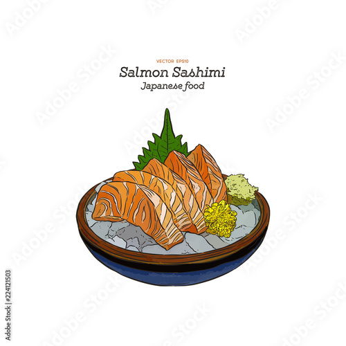Salmon sashimi, raw fish in traditional Japanese style.