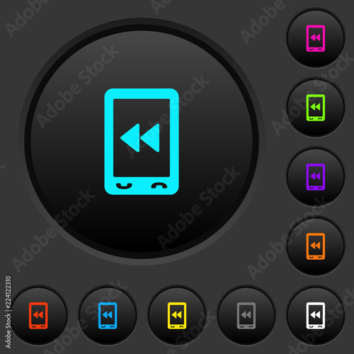 Mobile media fast backward dark push buttons with color icons