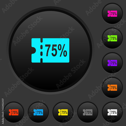 75 percent discount coupon dark push buttons with color icons © botond1977
