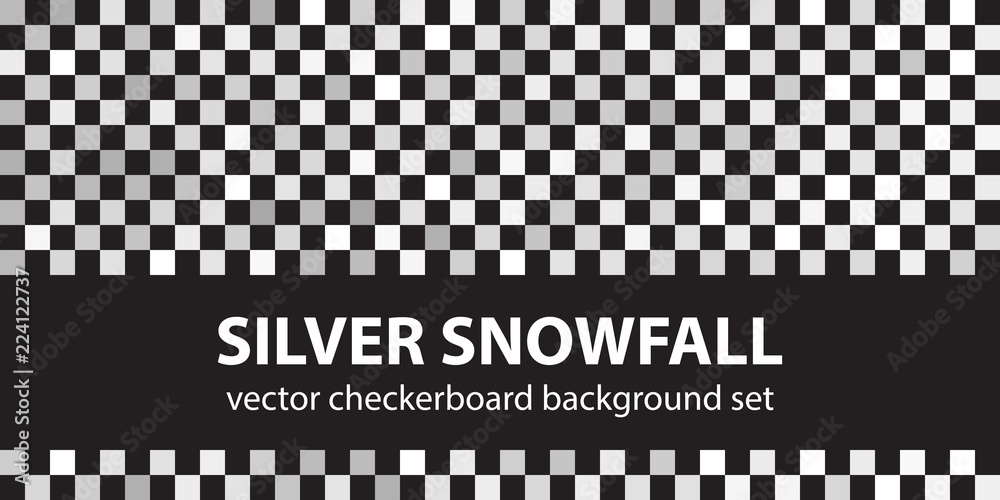 Checkerboard pattern set Silver Snowfall. Vector seamless backgrounds