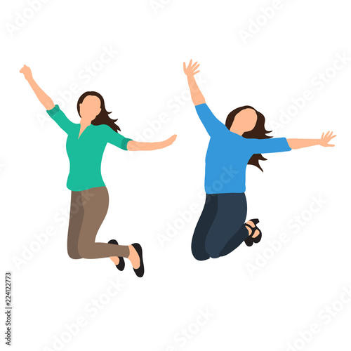 silhouette of a girl jumping, set of flat style