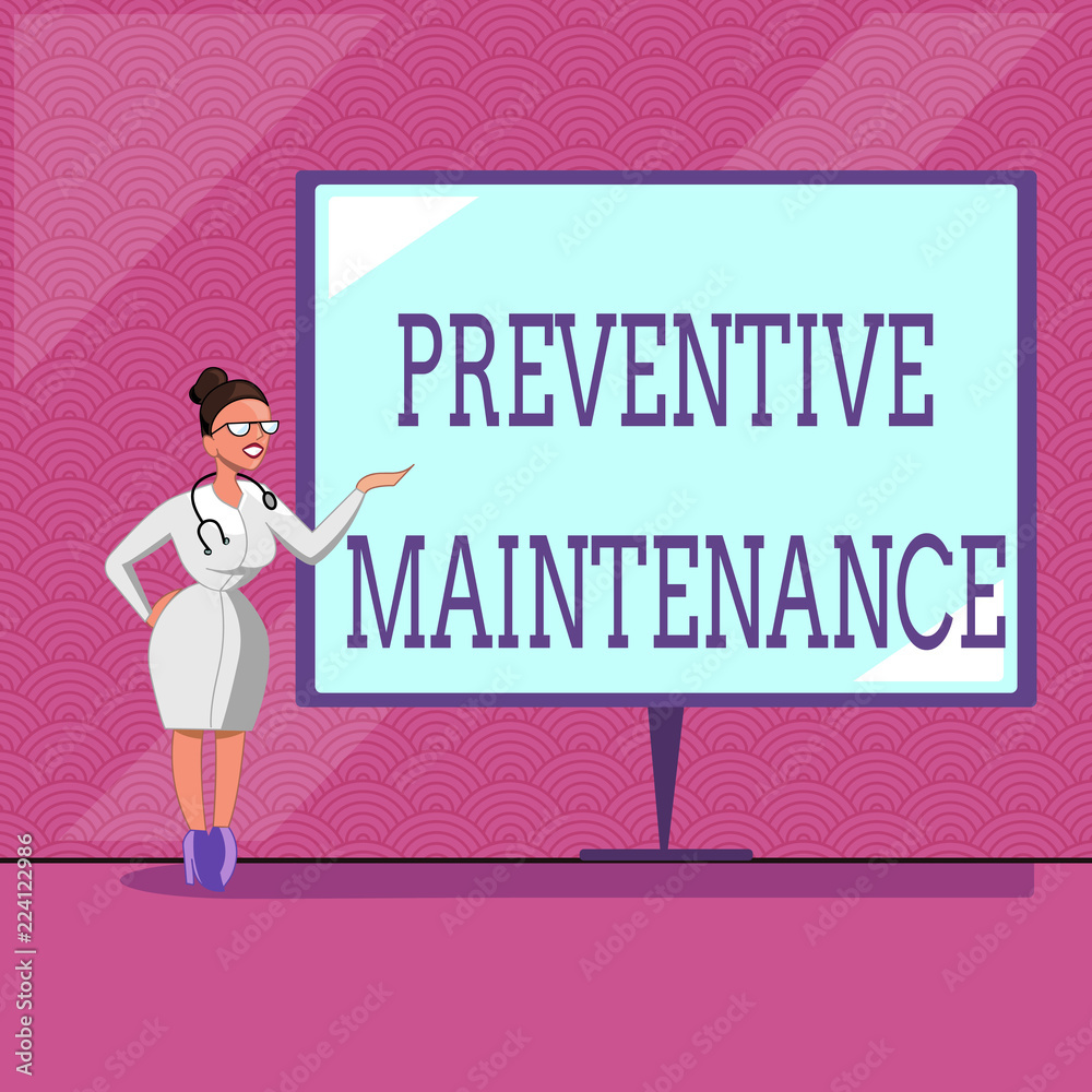 Conceptual hand writing showing Preventive Maintenance. Business photo text Avoid Breakdown done while machine still working. - obrazy, fototapety, plakaty 