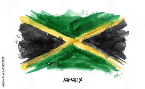 Realistic watercolor painting flag of Jamaica . Vector . ( Not auto trace . Use watercolour brush )