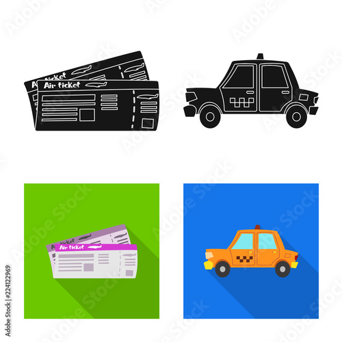 Vector design of airport and airplane sign. Set of airport and plane stock symbol for web.