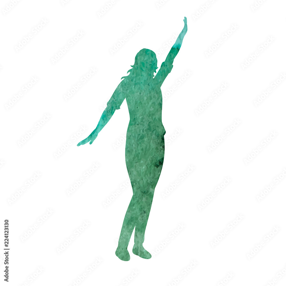 Obraz premium green, watercolor silhouette girl is happy