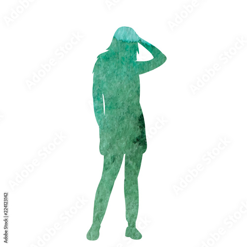 vector  isolated  green  watercolor silhouette girl