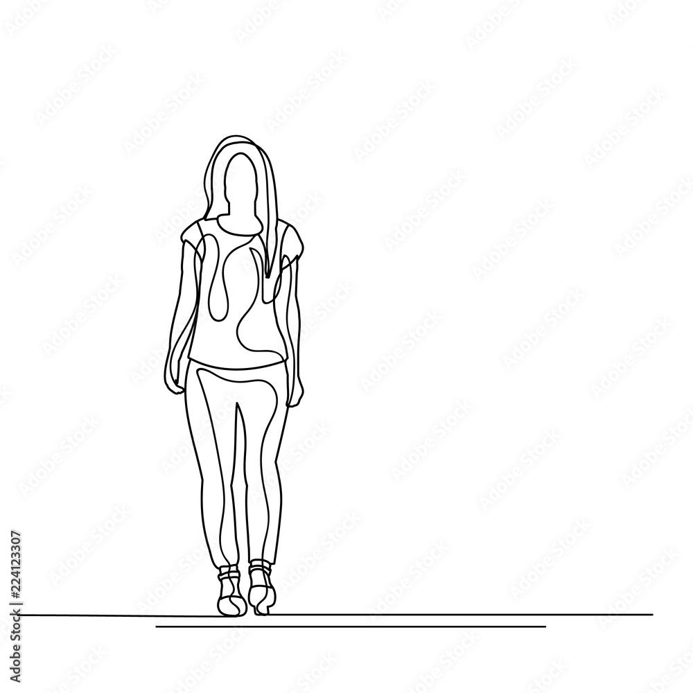 vector, isolated, sketch, lines girl going