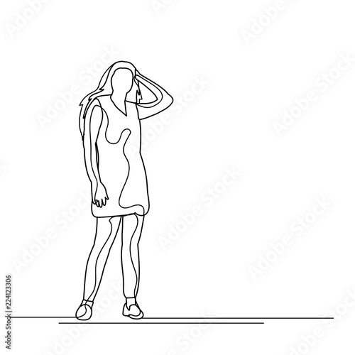 isolated, sketch, lines girl posing