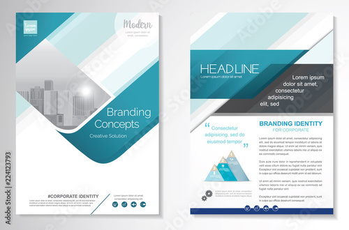 Template vector design for Brochure, Annual Report, Magazine, Poster, Corporate Presentation, Portfolio, Flyer, infographic, layout modern with green and blue color size A4, Front and back