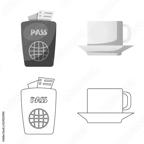 Isolated object of airport and airplane sign. Set of airport and plane vector icon for stock.