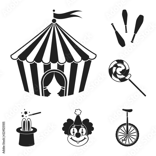 Circus and attributes black icons in set collection for design. Circus Art vector symbol stock web illustration.