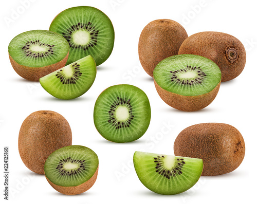 Collections kiwi fruit cut in half, whole, slice