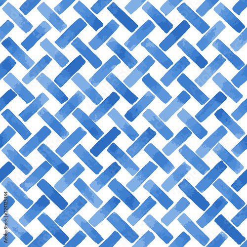 Hand painted woven canvas texture in blue. Seamless vector pattern