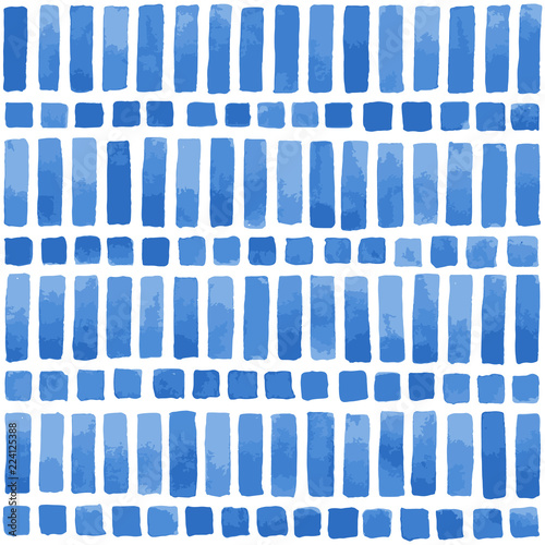 Hand painted geometric mosaic background in blue. Seamless vector pattern