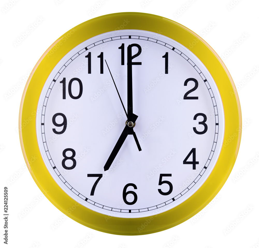 Wall clock isolated on white background. Seven oclock