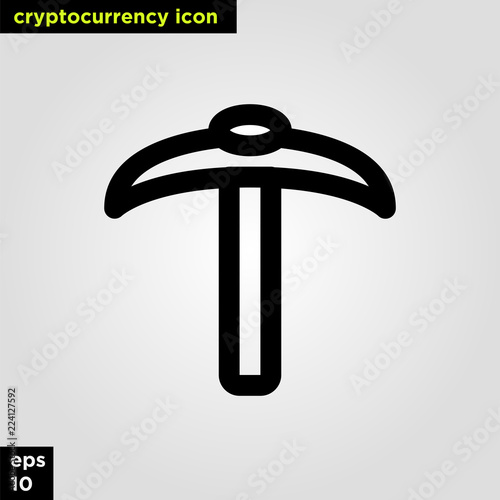 Cryptocurrency icon pickaxe set line version. Modern computer network technology sign and symbol