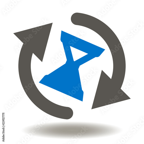 Hourglass with round arrows icon vector. Time reload web illustration. Vintage clock refresh logo symbol. Time flow management sign.