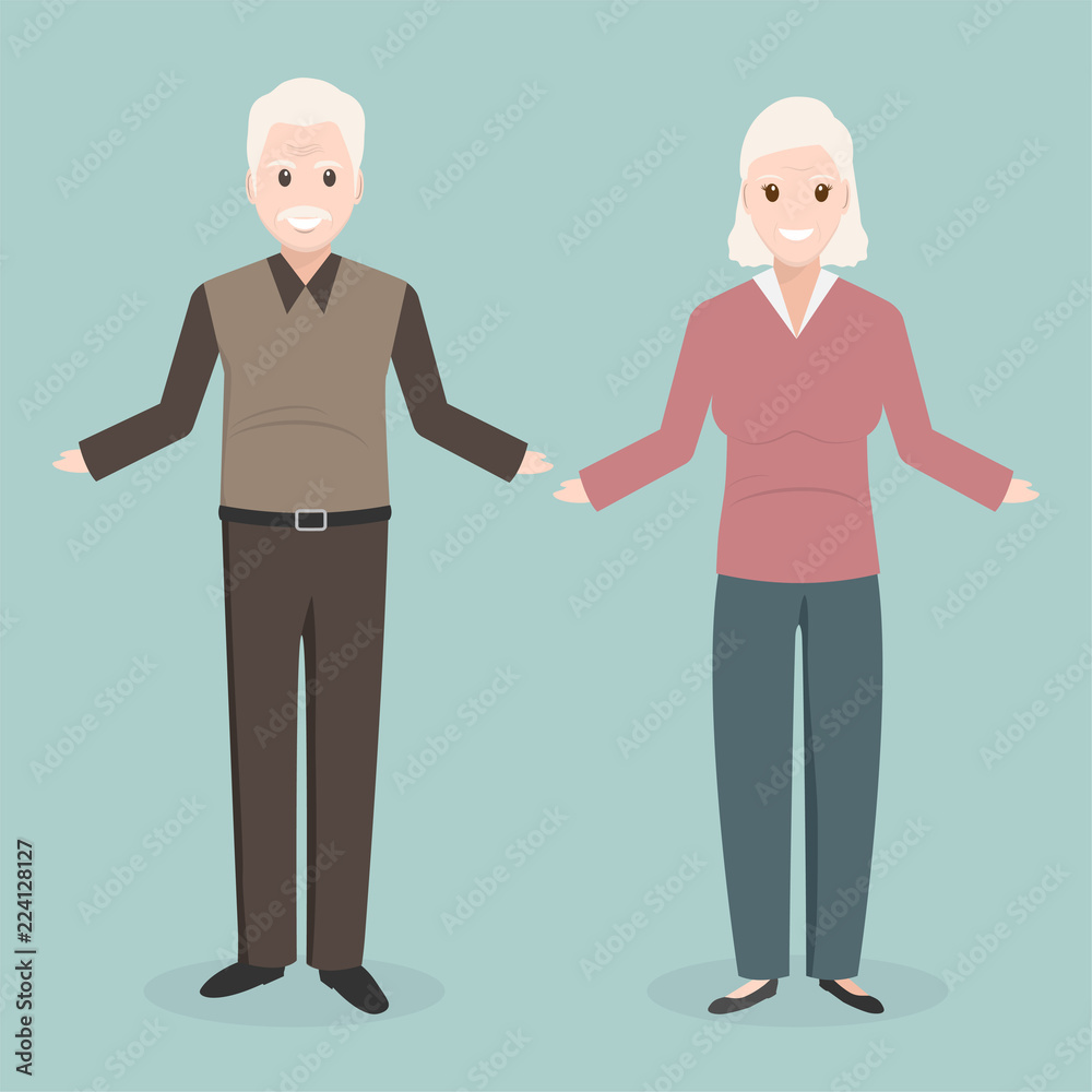 Elderly man and woman icon, good health concept illustration