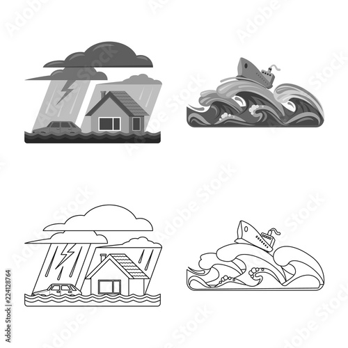 Vector design of natural and disaster sign. Set of natural and risk stock vector illustration.