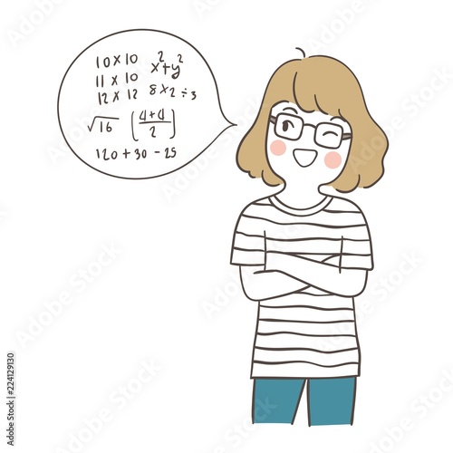 Draw happy girl practice to do math so easy