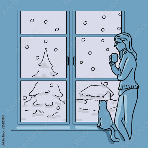 Woman drink coffee beside window