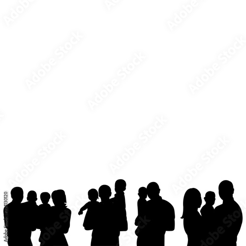 vector, isolated silhouette portrait of parents and children