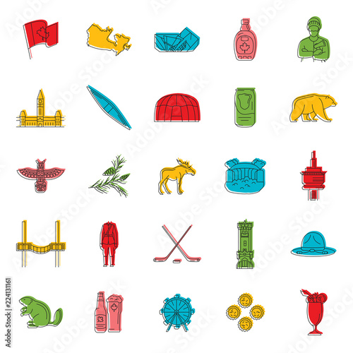 Canada icons set, doodle style